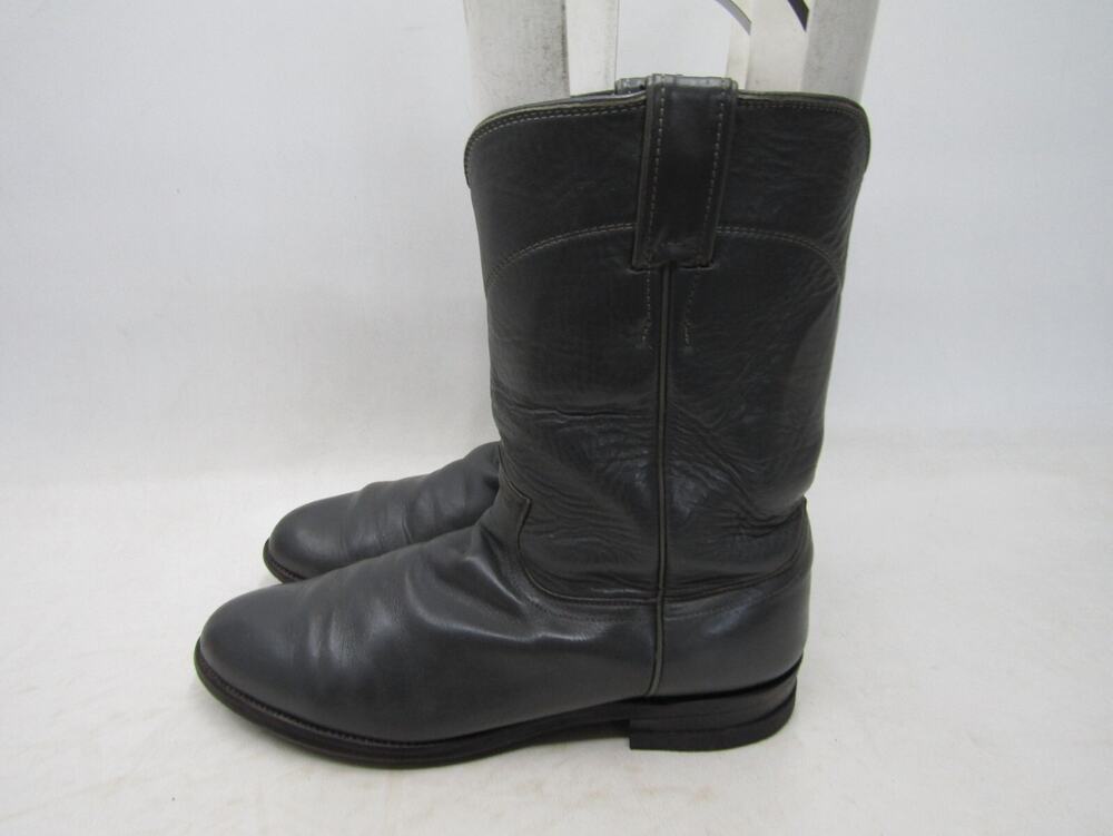 Justin Mens Size 8.5 D Gray Leather Roper Cowboy Western Boots